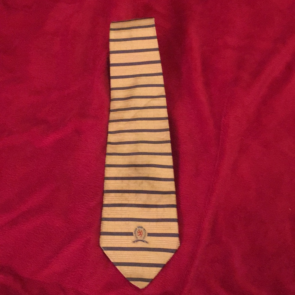 Tommy Hilfiger Gold and Blue Necktie 100% SILK